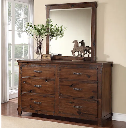 Rustic 6 Drawer Dresser and Mirror